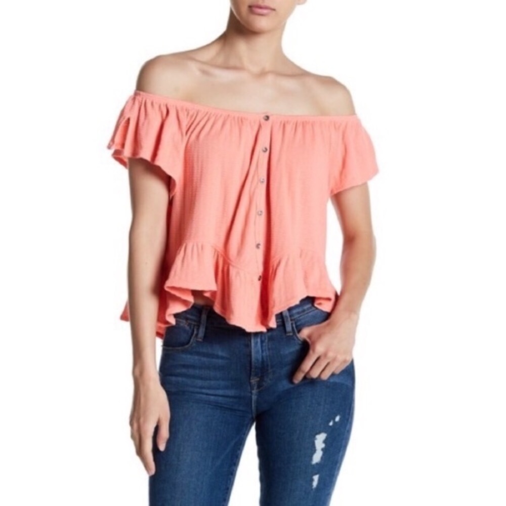 Free People Off Shoulder Ruffle Blouse Medium